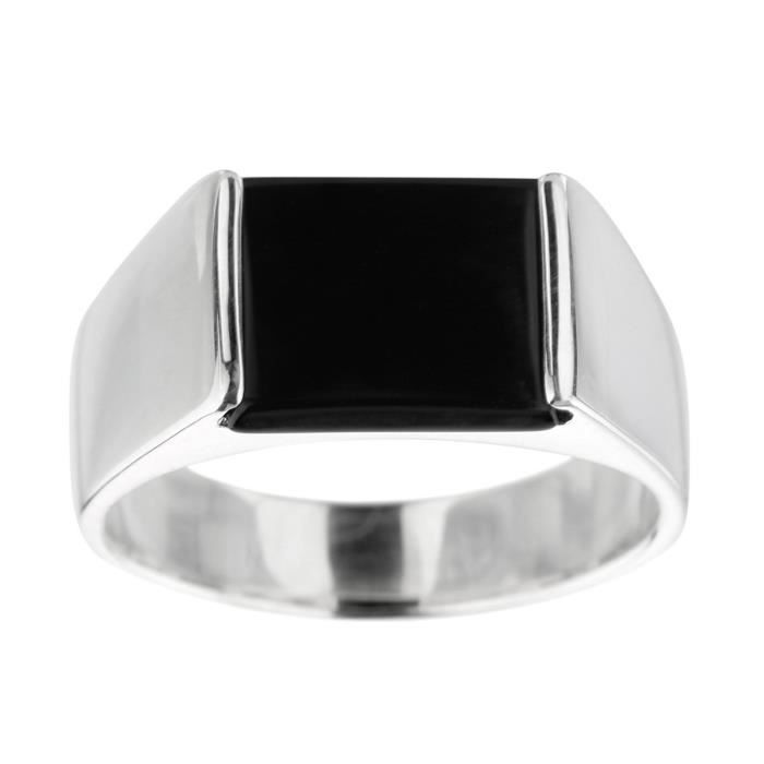 YSORA Chevalière Argent 925° Rhodié et Onyx Homme