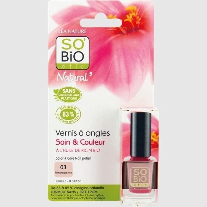 SO'BiO ETIC Vernis à ongles à l'huile de ricin Bio - Rose romantique - 10 ml