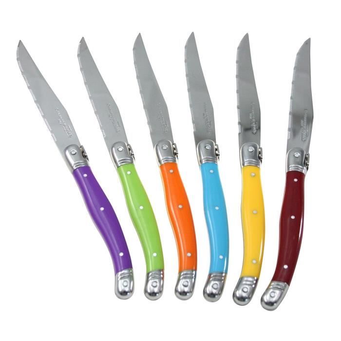 LEBRUN Set de 6 couteaux à steak Laguiole avec manches panaché