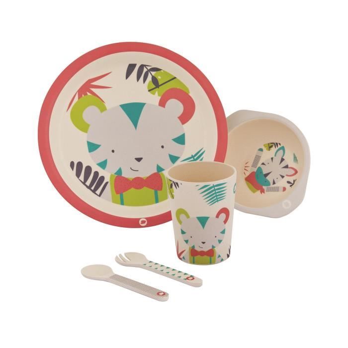 BEBE CONFORT Set repas en Bambou (Assiette, bol, Verre, cuillère, fourchette) - Jungle Vibes