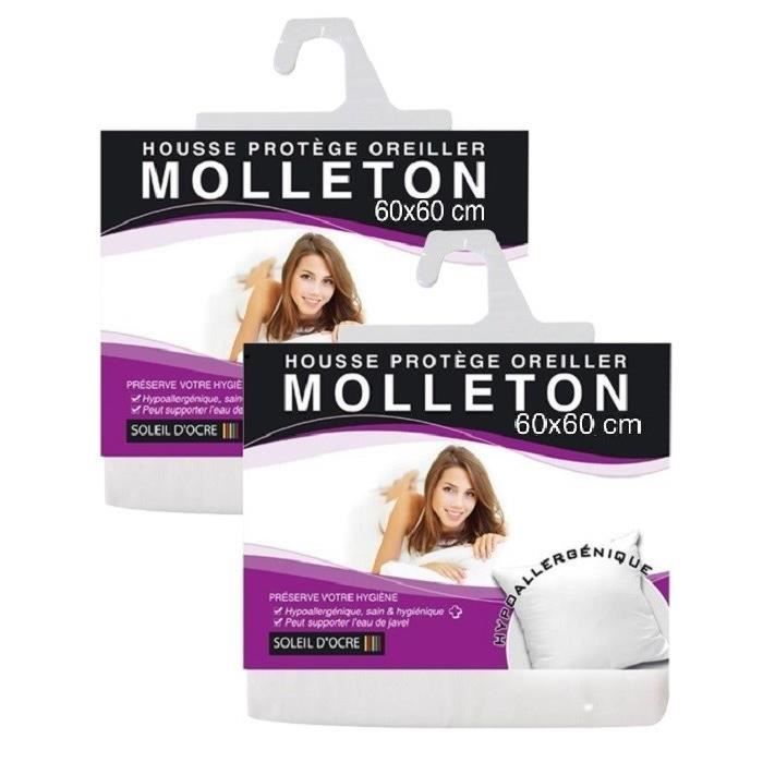 SOLEIL D'OCRE Lot de 2 Protège Oreillers molleton 60x60 cm blanc