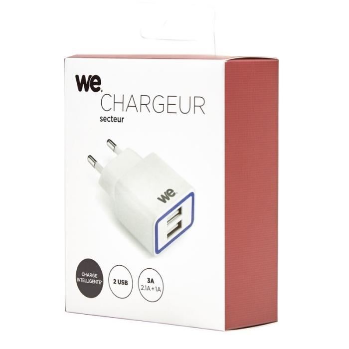 WE Chargeur secteur - 2 USB 2.1A - Blanc