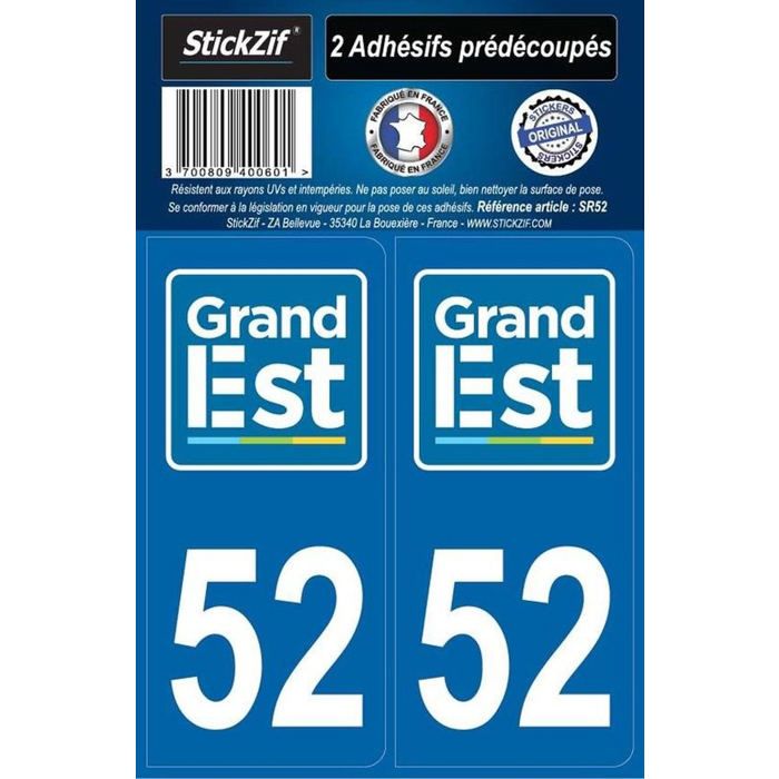 STICKZIF 2 Autocollants Région Département 52 SR52