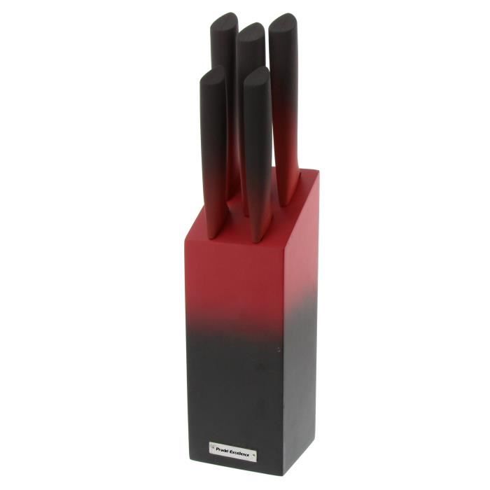 PRADEL EXCELLECE Bloc de 5 couteaux de cuisine - Lame inox - Rouge et noir