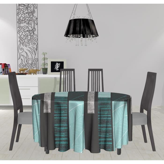 SOLEIL D'OCRE Nappe toile cirée ronde Ecorce - 160x160 cm - Bleu aqua
