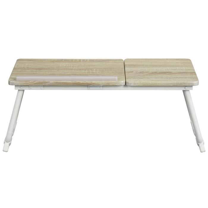Tablette de lit pliable MAMIE BEECH - Structure en métal - Coloris hêtre et blanc