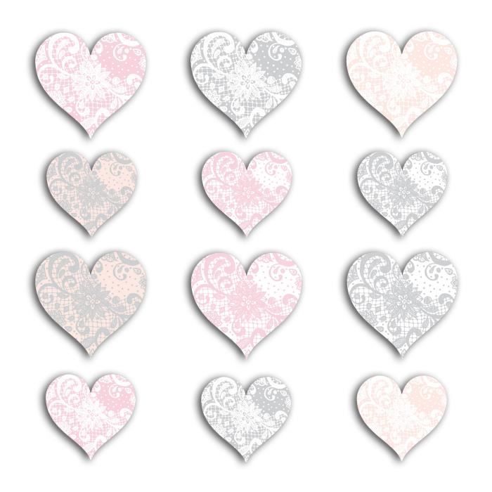 TOGA Pack de 60 Formes découpées CŒurs - Rose et gris