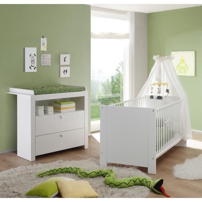 OLIVIA Chambre bébé duo : Lit 70*140cm + commode avec plan à langer - mélaminé blanc