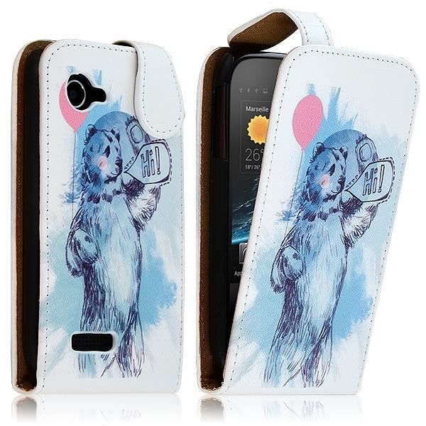 Bianco Custodia Pelle Ultra Sli per Wiko Lenny sartphone - Flip Case