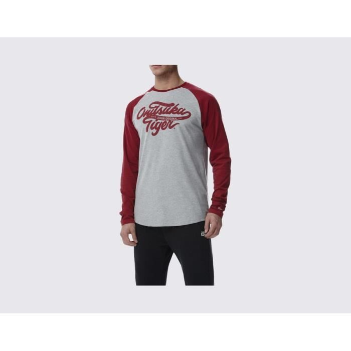 ASICS Tee shirt manches longues Homme Onitsuka Tiger - Gris et rouge