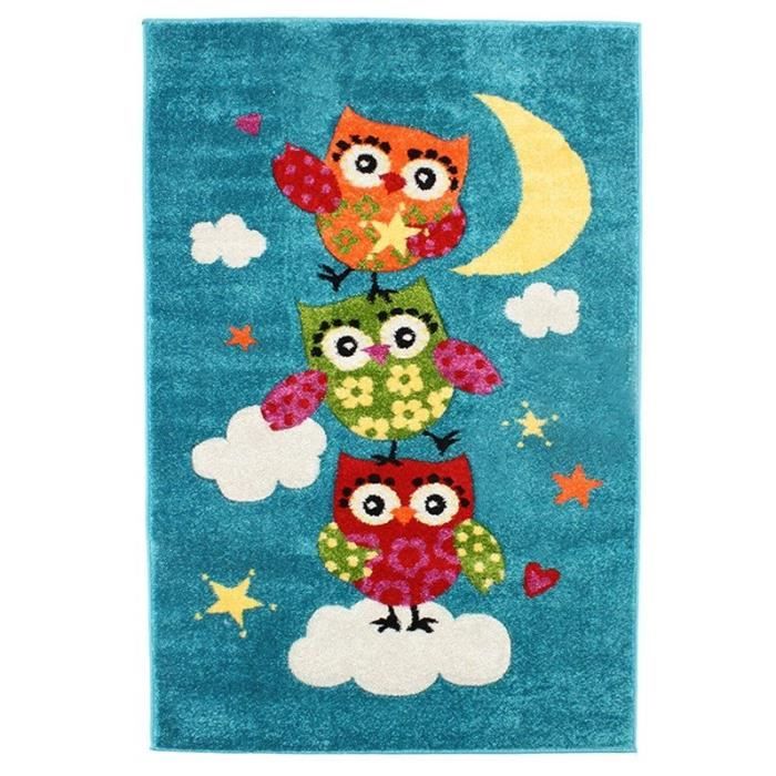 JIFU Tapis enfant 100x150cm Chouettes bleu