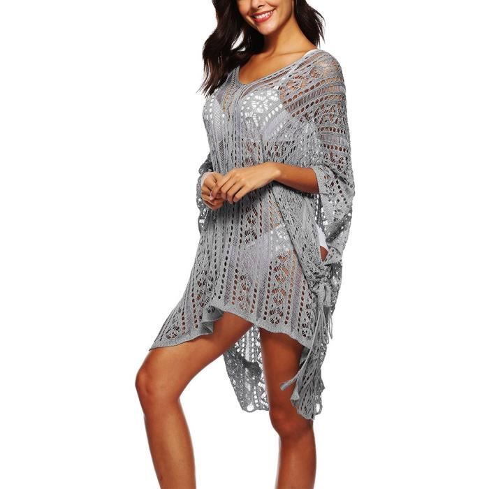 Smile Ykk Femme Robe Ajourée Asymétrique Col V Manches