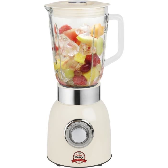 Blender - bol en verre 1,5L - 850W - 6 pâles en inox pour glace pilée - pulse et 2 vitesses + bouton turbo - couleur ivoire