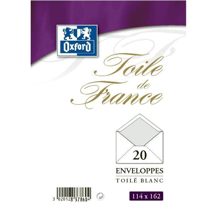 OXFORD 20 enveloppes toile - 16 cm x 11,4 cm x 1,5 cm - 120gr - Blanc