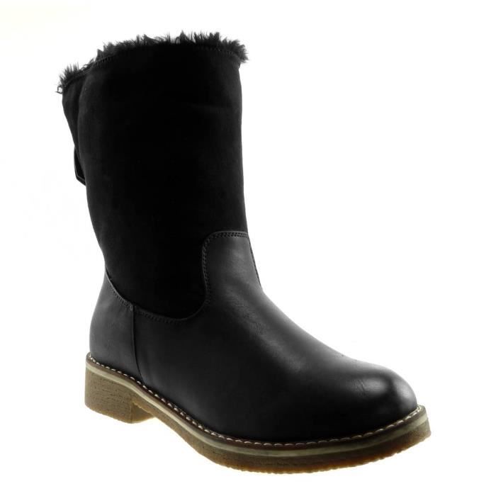 Bottine Neige Talon Bottes Bi Fourrée Femme matière F2895 Bloc Angkorly Cm 3 Chaussure 5 Mode De T Intérieur Fourrure Noir xqvFtWXEw