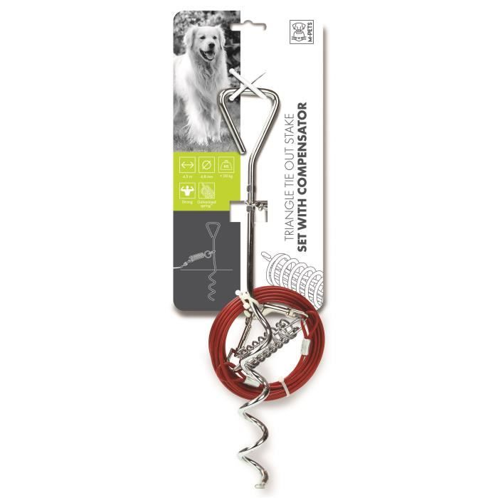 M-PETS Kit câble et piquet Set - 4,5m - Rouge - Pour chien