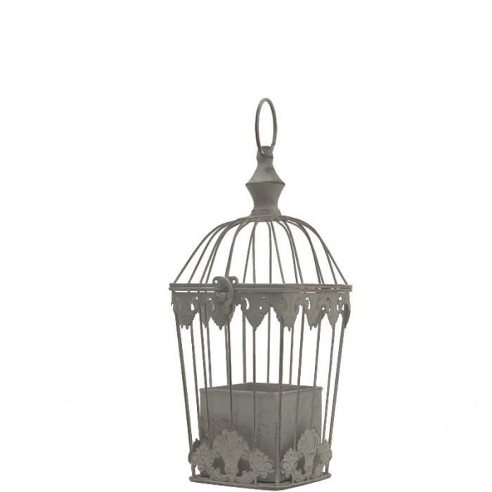 Cage Déco à Oiseaux Porte Plante En Fer Blanc 36 Cm X 14 Cm