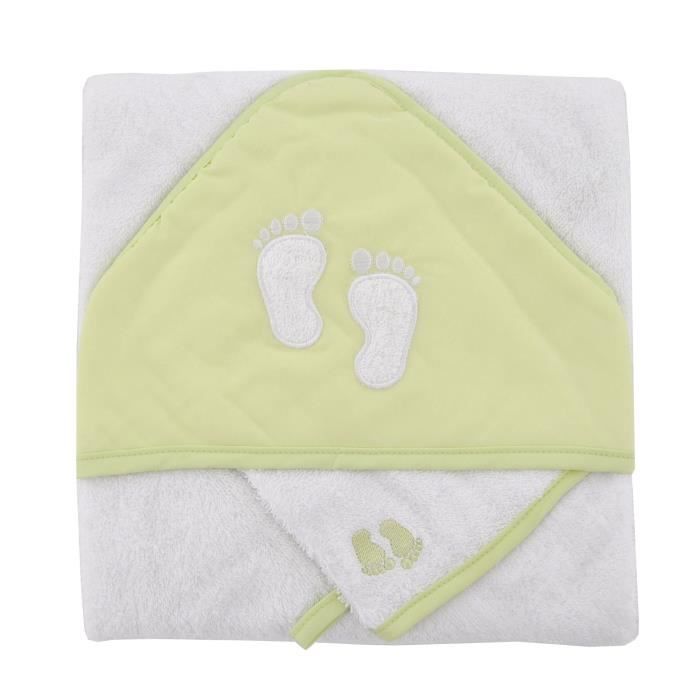 DOUX NID Coffret Sortie De Bain Brodée + Gant Pieds - 75x75 Cm - Anis