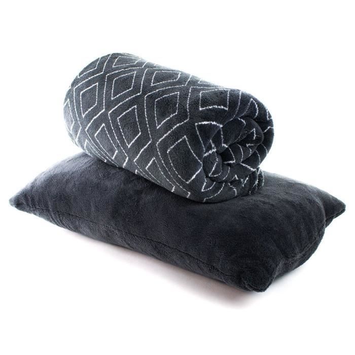 PAVILLON D'INTERIEUR Set plaid+coussin Lorna 130x150cm / 30x50cm - Anthracite