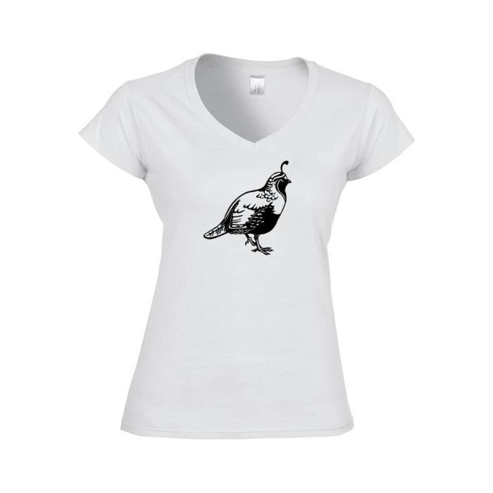 T Shirt Femme Col V Ch 05 Oiseau 2 M Rouge