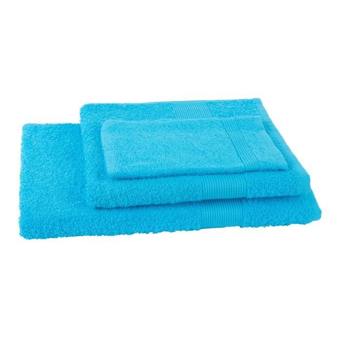 JULES CLARYSSE Lot de 1 serviette + 1 drap de bain + 1 gant de toilette Viva Bleu Turquoise