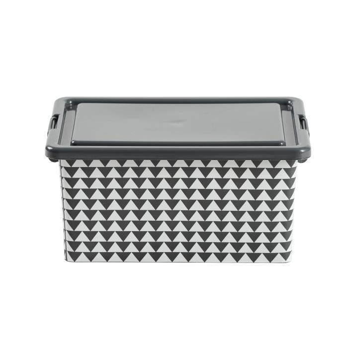 MY NOTE DECO Boîte de rangement Graphik en plastique - 13 L - Couvercle et poignées clipsables - Gris anthracite et blanc