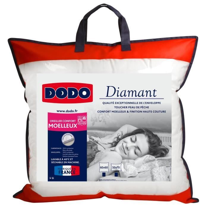 DODO Oreiller confort mŒlleux DIAMANT - 60x60 cm - Passepoil gris