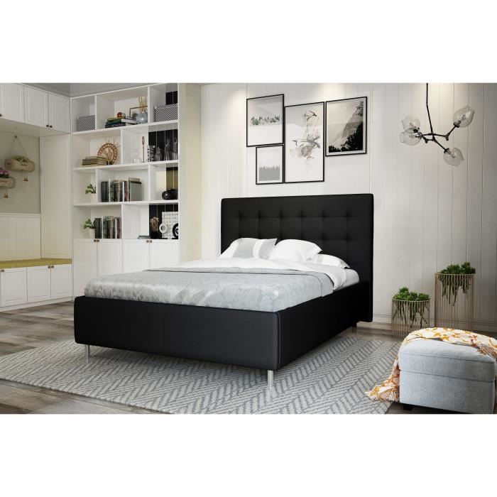 FINLANDEK Lit adulte TYYLI contemporain en simili noir + pieds métal - l 160 x L 200 cm