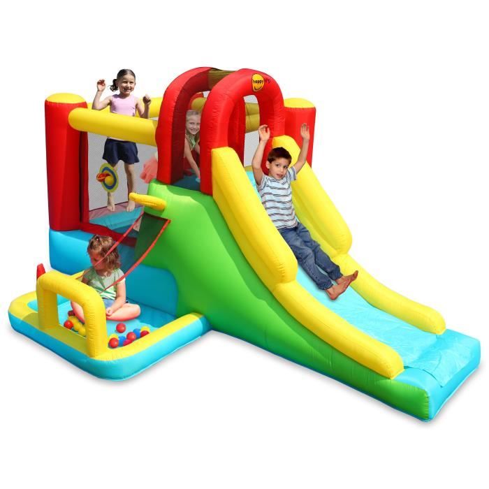 HAPPY HOP Château - Aire de jeux gonflable à Air pulsé 4 en 1