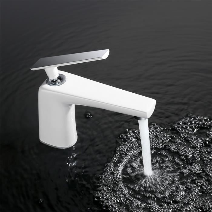 Robinet De Lavabo En Laiton Blanc - Cartouche Céramique 35 Mm - 2 Tuyaux 40 Cm - Installation Facile