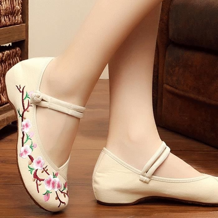 Causales Red Mocassins Toile Des beige Chaussures En noir Plat Nouvelle blanc Xz985c4xz985c4style Bracelet Arrivée Chinois Femmes Broderie qwF18F
