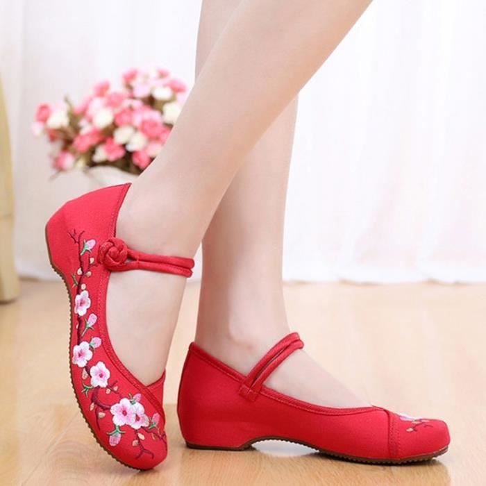 Causales Red Mocassins Toile Des beige Chaussures En noir Plat Nouvelle blanc Xz985c4xz985c4style Bracelet Arrivée Chinois Femmes Broderie qwF18F