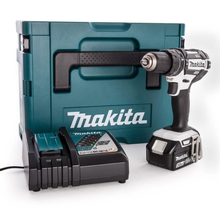 MAKITA Perceuse visseuse à percussion DHP482RFWJ1 avec 1 batterie 18V 3Ah Li-ion