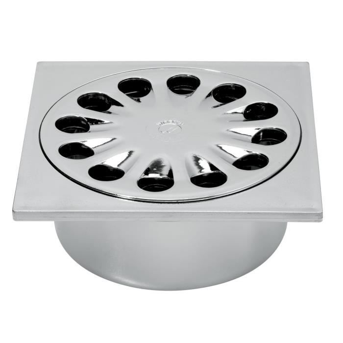WIRQUIN Bonde de sol SP6016 - 15 x 15 cm - Ø 50 mm - Corps gris métallisé - Grille inox - à coller