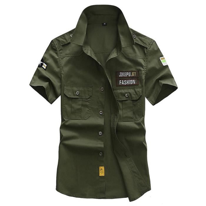 Chemise homme avec poche rabat et motifs militaires