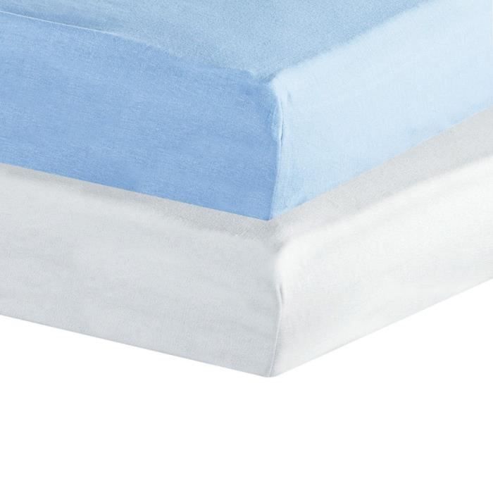 TROIS KILOS SEPT Lot de 2 Drap housse - Blanc / Ciel