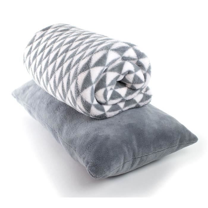 PAVILLON D'INTERIEUR Set plaid+coussin LŒlia 130x150cm / 30x50cm - Gris
