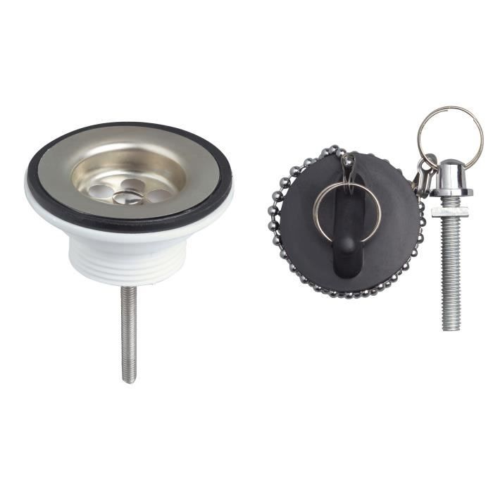 WIRQUIN Bonde de lavabo à bouchon SP174 - Plastique - Chainette avec anneau : 250 mm - Noir