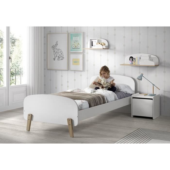 KIDDY Chambre enfant complète style scandinave en bois pin massif et MDF laqué blanc - l 90 x L 200 cm