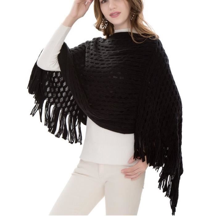 Noir 1pcs Tricot Echarpe Fille En Poncho Elégant Châle Femme Doux Foulard Cape Féminin Epais Avec qqx17gr6