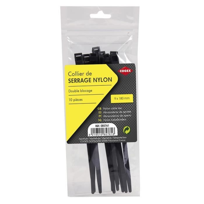 COGEX Collier de serrage nylon large - Noir - 9x180 mm - 10 pcs