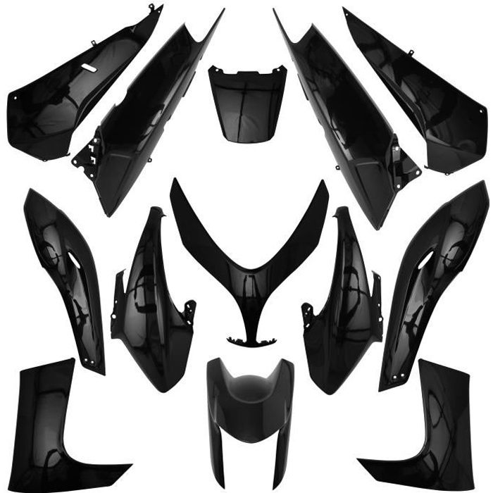 carrosserie/carenage maxiscooter adaptable yamaha 500 tmax 2008>2011 noir brillant (kit 13 pieces) -p2r-