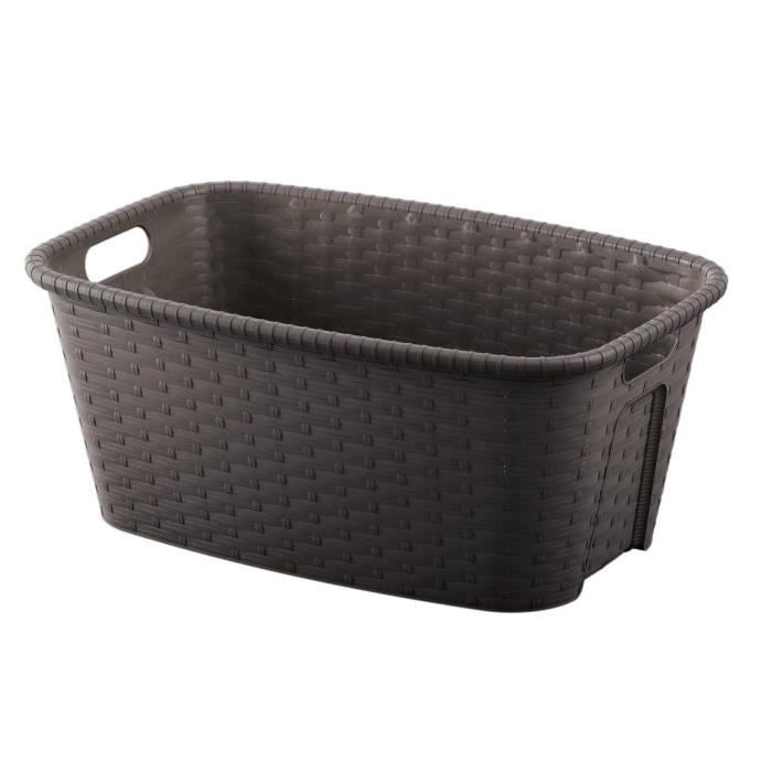 Panier à linge 35L imitation osier 59,5x39,5x25 cm wengé
