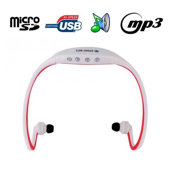Casque Sport Sans Fil Lecteur Mp3 Audio Running Vélo Micro Sd Blanc