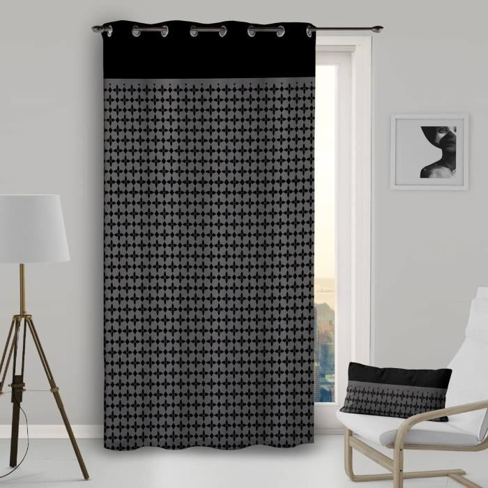SOLEIL D'OCRE Rideau à Œillets Damier - 135x250 cm - Noir