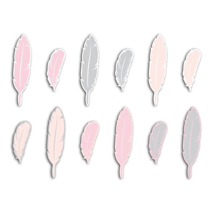 TOGA Pack de 60 Formes découpées Plumes - Rose et gris