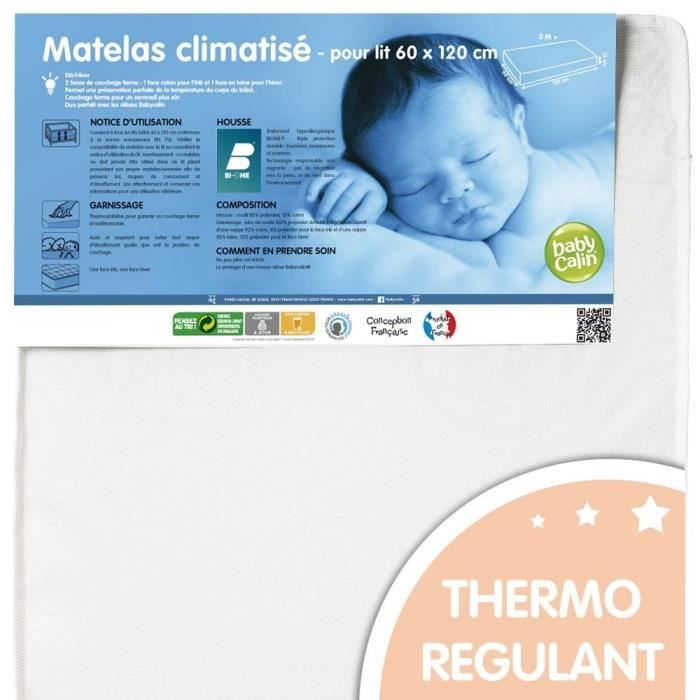 BABYCALIN Matelas de lit Climatisé - 20 kg/m³ - 60 x 120 x 12 cm