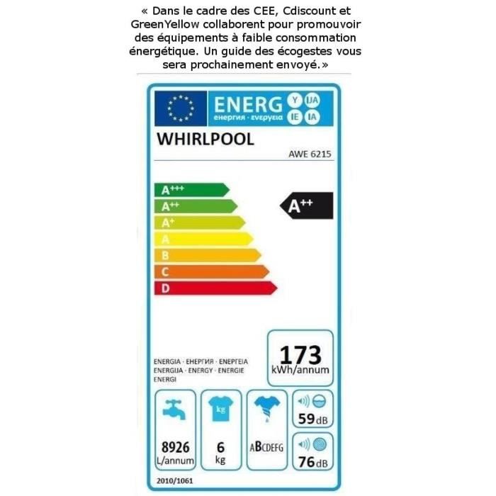  AWE6215 - Lave linge - 6 Kg - 1200 T/min - A3