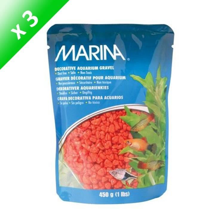 MARINA Lot de 3 Graviers Déco orange pour aquarium 450g