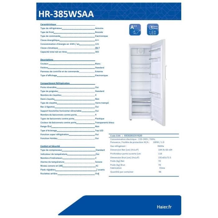 Haier HR385WSAA 02.Réfrigérateur 1 2